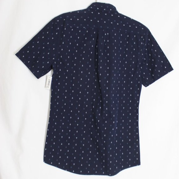 NWT GOODTHREADS Navy Blue Nautical Anchor Button Front Shirt Size Small S/S - Picture 6 of 10